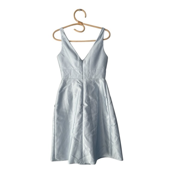 Alfred Sung Satin Twill V-Neck Pleated Skirt Cocktail Dress in Blue Mist D768 0R - Picture 3 of 14